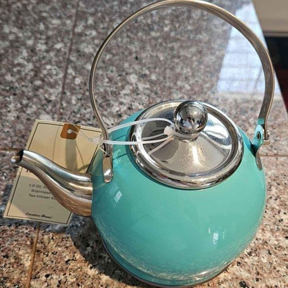 Aqua Blue 1 Quart Tea Kettle with Infuser NWT
